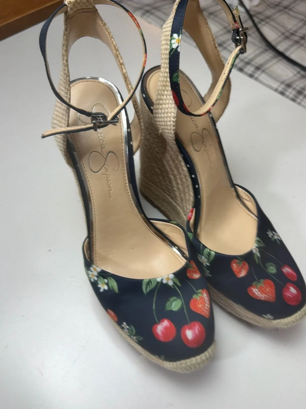Jessica Simpson Zestah Retro Cherry Print Espadrille Platform Wedge Heels Sz 9
